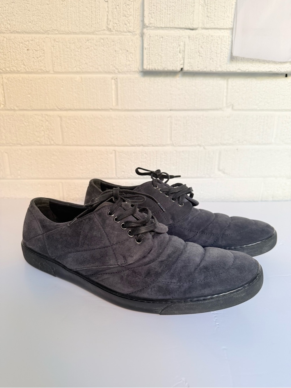 Dolce & Gabbana Men's Charcoal Suede Quilted Lace-Up Sneakers